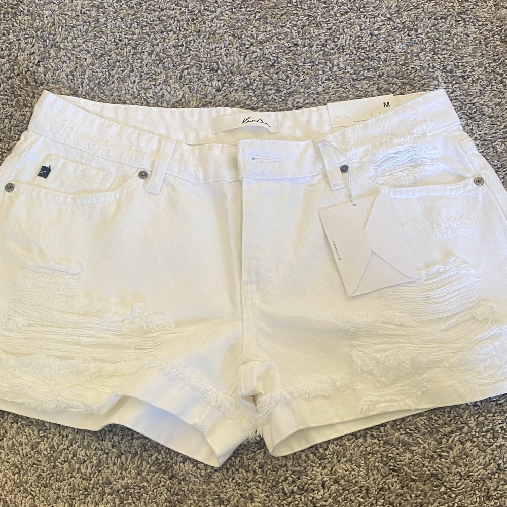 KanCan White Distressed Jean Shorts